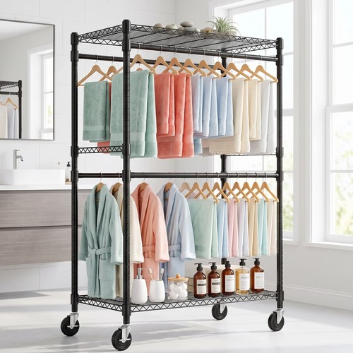 Adjustable double clothes - clothes, rail